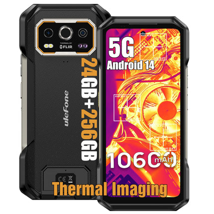 Ulefone Armor 27T Pro Outdoor Smartphone 5G Android 14 Mobile Phone 24GB + 256GB/SD-2TB 10600mAh Battery, 6.78 inch FHD+ 120Hz with Thermal Imaging Camera, 64MP + 50MP Camera, Supports 33W Fast Charging GPS/NFC/OTG