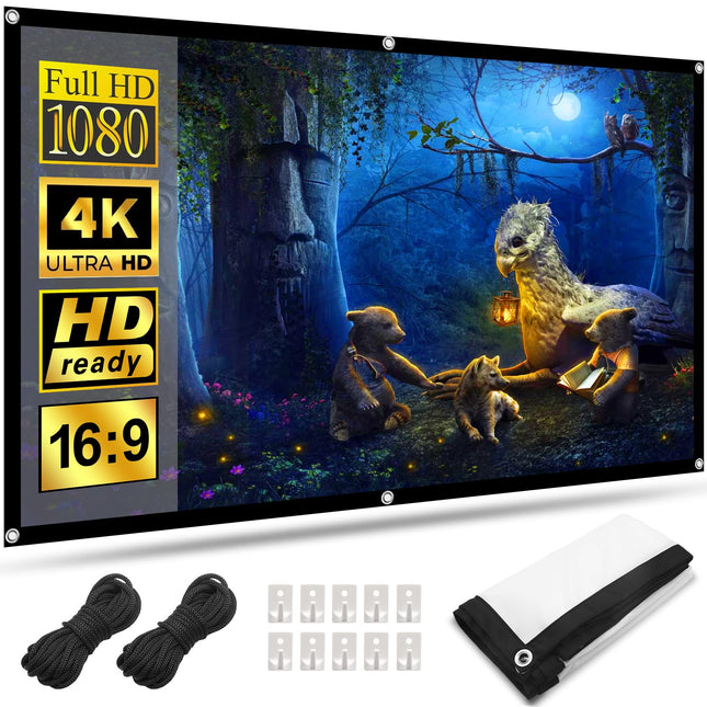 Projektoriekraan 84 tolli, HOPFROG esi- ja tagumine projektsiooniekraan, kokkupandav 16:9 HD 4K projektori ekraan, seinale kinnitatav projektori lõuend, kaasaskantav kodukino telkimiseks
