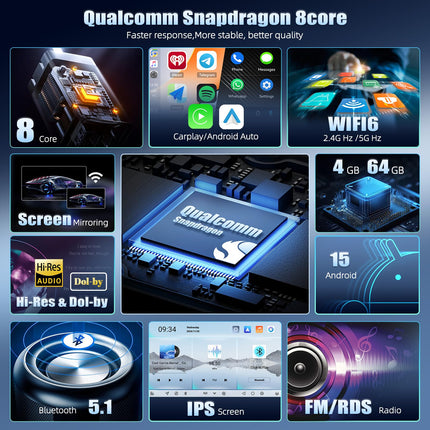CAMECHO Android 15 Qualcomm Octa Core 4G+64G autoraadio Hyundai I10 2007-2013 jaoks koos Carplay Android Auto navigatsiooniga Kahekordne WiFi 9-tolline IPS-ekraan Navigatsiooniga Bluetooth5.1 Hi-Res FM/RDS+AHD tahavaatekaamera