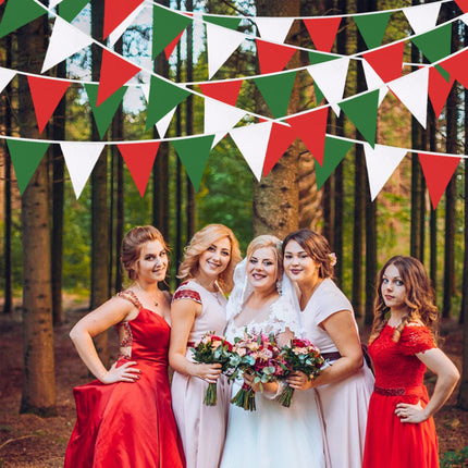 Pink Flower Party Garland 32Ft Pennant String Red Green White Banner Decorations Christmas Triangle Flag Fabric Pennant Garland Streamers for Christmas, Happy New Year, Festivals, Holidays, Garden