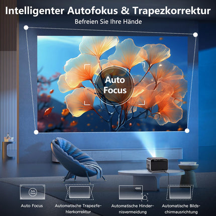 VGKE Smart Projector 4k Home Theater, Netflix Official/Autofocus/Keystone Correction, 30000 Lumens Full HD 1080p WiFi6 Bluetooth Video Projector with Dolby Audio, Home/Outdoor Projector for Phone/Laptop