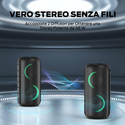 Oraolo Luster Wireless Bluetooth Speaker, Bluetooth Speaker with Lights, Portable Speaker 24W Loud Stereo Sound, 24H Playtime, AUX-in, IPX6 Waterproof for Outdoor Camping