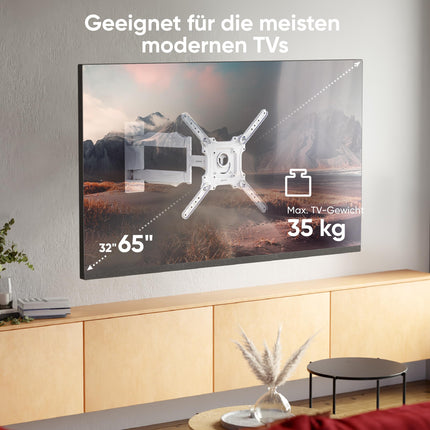 ONKRON teleri seinakinnitus, pöörlev, 32–65-tollistele teleritele kuni 35 kg, universaalne teleri seinakinnitus, pikendatav, kallutatav, VESA 100x100–400x400, teleri pöörlev vars/teleri kinnitus, valge, M4-W