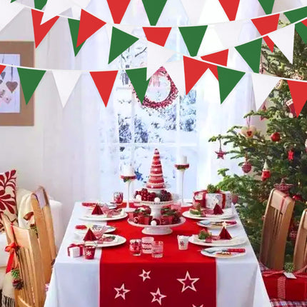 Pink Flower Party Garland 32Ft Pennant String Red Green White Banner Decorations Christmas Triangle Flag Fabric Pennant Garland Streamers for Christmas, Happy New Year, Festivals, Holidays, Garden
