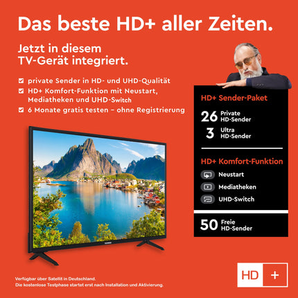 TELEFUNKEN XU43SN550S 43-inch TV/Smart TV (4K Ultra HD, HDR, Triple Tuner, Dolby Atmos) - Includes 6 months of HD+ [2023], Black