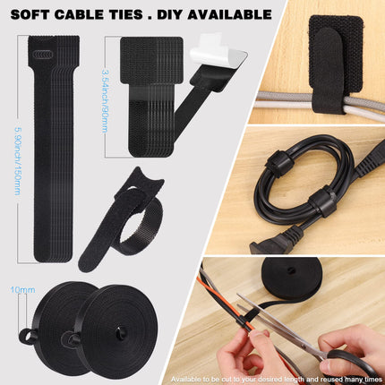 Zocipro 188-Piece Cable Management Kit, Cable Management for Desk, 4 Cable Sleeves with 52 Self-Adhesive Cable Clips, 10 Cable Ties, 20 Wall Cable Ties, 2 Rolls and 100 Quick Cable Ties