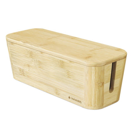 Navaris bambusest kaablikarp kaanega - kaablikorraldaja 32x12x11cm - kaablikarbi korraldaja - karp kaabli hoiustamiseks lauale arvutile telerile - kaablikoguja