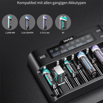 Dlyfull akulaadija universaalne 10 pesaga akulaadija kiire akulaadija Li-ioon, NI-MH, NI-Cd, LiFePo4, 18650, 21700, AA, AAA, C, 9V akude jaoks laetavad akud