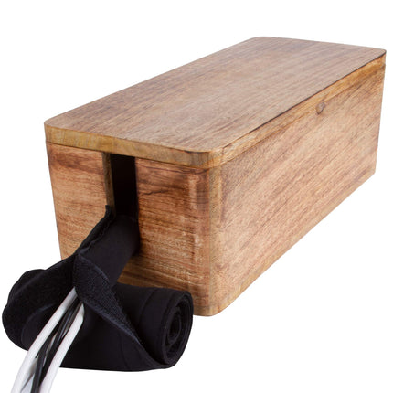 Cable Management Box &amp; Cord Organizer for Desk, Home, Office, Hides Cables, Surge Protector, Power Strip. Eco-Friendly Mango Wood Cable Management Solution (Natural)