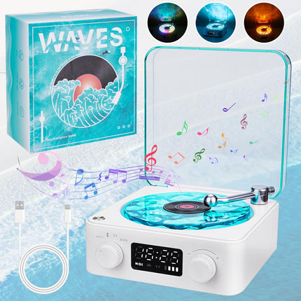 The Waves Record Player with RGB Light, Bluetooth Speaker, 3 Modes Stereo Sound, Sleep Aid with 4 Nature Sounds, Portable