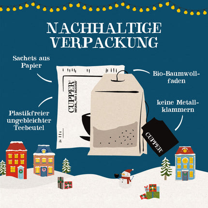 Cupper Premium tee advendikalender 2024 | Suur advendikalender | Jõulukink | Orgaaniline taimetee | Orgaaniline puuviljatee | Šokolaadivaba | Piimavaba | 33 cm kõrge | 24 teekotti