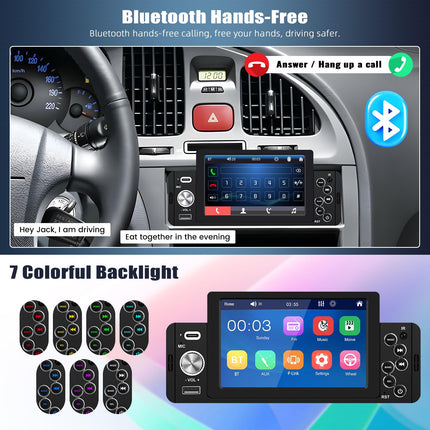 CAMECHO autoraadio 1 DIN 5-tollise puutetundliku ekraaniga, ühildub iOS/Android Mirror Linkiga, puutetundliku ekraaniga, Bluetooth Handsfree süsteemiga, FM EQ-ga, SWC TF/USB/AUX/Type-C + tahavaatekaamera