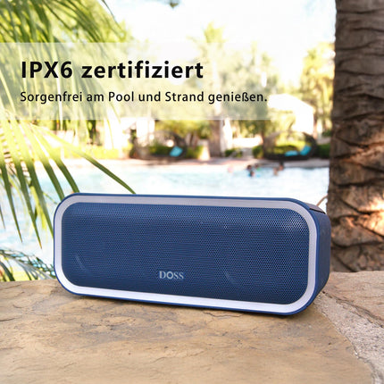 DOSS SoundBox Pro+ Bluetooth-kõlar, 24 W stereoheli, lisabass, 15-tunnine aku, IPX6 veekindel, värviline valgusshow, stereo sidumine, Bluetooth-muusikakarp telefonile, õues, rannas, kodus - roheline