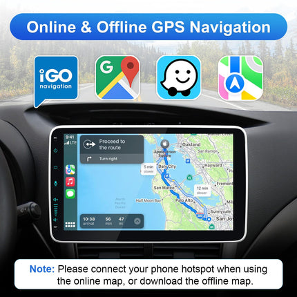Android 12 autoraadio navigatsiooniga, 10,1-tolline ekraan, sisseehitatud DAB+, Android Auto ja juhtmevaba Carplay, kahe DIN-iga raadio, autoraadio puutetundliku ekraaniga, Bluetooth, 8-tuumaline, 2G+32G ROM, WiFi, 4G GPS, AM/FM RDS, 2 DIN-i.