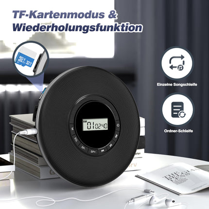 Greadio Portable CD Player Discman CD Player Anti-Skip Protection 4 EQ Sounds CD Player, TF Card/AUX Output Small Music Player, Compatible with CD-R, CD-RW and MP3 for Car Home