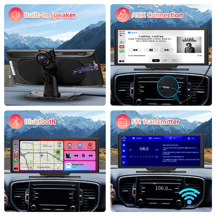 10,26-tolline Carplay ja Android Auto ekraan koos juhtmevaba CarPlay ja Android Auto toega, 4K esikaamera, 1080P tahavaatekaamera, Bluetooth, Mirror Link, FM-saatja, AUX-kaabel, TF-kaart
