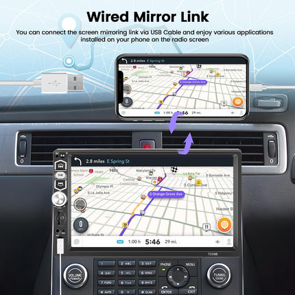 Hikity autoraadio 1 DIN juhtmega, Carplay, Android Auto, Bluetooth, vabakäesüsteem, 7-tolline puutetundlik ekraan, Mirror Link, FM/EQ/AUX/SD+ tahavaatekaamera ja mikrofon
