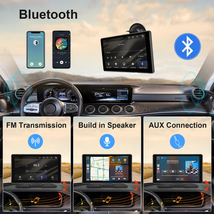Hodozzy autoraadio kaasaskantav puutetundliku ekraaniga juhtmevaba Carplay Android Auto topelt Bluetooth-ekraaniga autoraadio, 7-tolline ekraan, väline armatuurlaud, konsool, autostereo Carplay GPS Navi koos peegli lingiga, FM/AUX