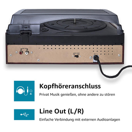 Karcheri plaadimängija sisseehitatud stereokõlaritega, vinüülplaadimängija, liiniväljund, kõrvaklapipesa, 2 kiirust, nostalgiline retro plaadimängija, KA 8050 hõbedane