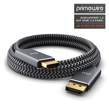 4K 2m Displayport 1.4 to HDMI cable - HDTV cable standard 2.0 - UHD 3840 x 2160 @ 60 Hz - triple shielding - kink protection - metal connectors - audio and video adapter cable for projectors, laptops, monitors