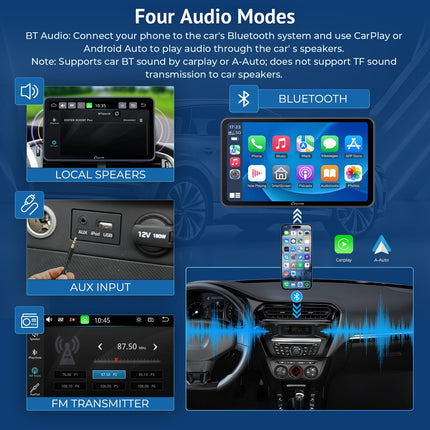 Carpuride Wireless Carplay &amp; Android Auto, 7-inch Touchscreen Digital Media Car Stereo Receiver, Portable Car Radio with Backup Camera, Mirror Link, Bluetooth, GPS, AUX, FM