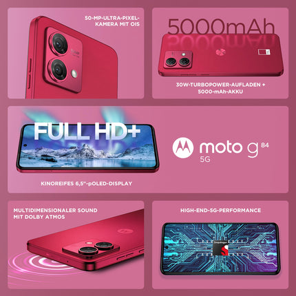 Motorola X52347-2 Moto G84 5G, kahekordne, 256GB 8GB RAM, Viva Magenta