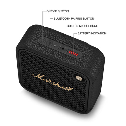 Marshall Willen II Wireless Bluetooth Speaker with 17+ Hours of Playtime and IP67 Waterproof Rating – Black and Brass