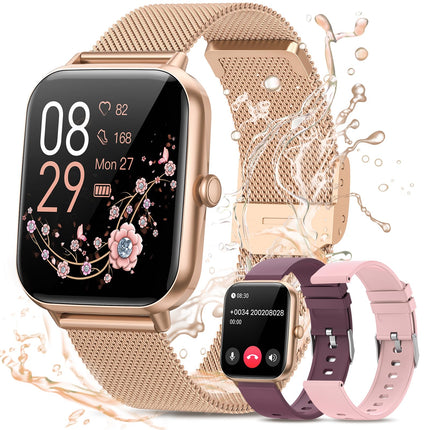 RUXINGX 2024 Smartwatch Women, 1.83" Wrist Watch with Phone Function 3 Bracelets, Menstrual Cycle Heart Rate Sleep Monitor SpO2 IP68 Sports Watch Fitness Tracker Pedometer for iOS Android Rose Gold