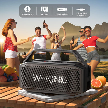 W-KING Bluetooth Speaker Box Large (100W peak) 60W Music Box Bluetooth Box, IPX6 Portable Speaker Outdoor Party Soundbox Boombox/Ex-large Passive Radiator Deep Bass/PowerBank/40H/TF/AUX/EQ