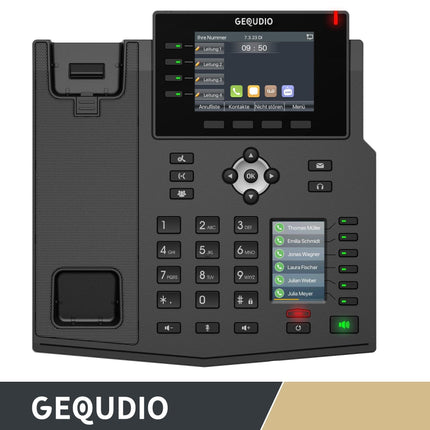 GEQUDIO IP-telefon GX5+ komplekt toiteploki ja 1-kõrvalise juhtmega peakomplektiga - Fritzboxi ja Telekomi ühilduv - käed-vabad seadmed ja 2 värvilist ekraani - saksakeelne kasutusjuhend (PDF) Fritz Boxi, Sipgate'i ja Telekom Speedporti jaoks