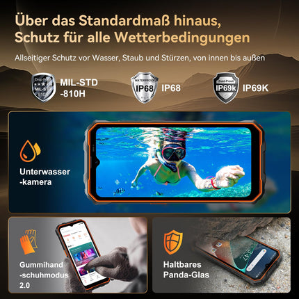 OSCAL Marine 2 lepinguta õuetelefon 2025, 11000mAh 12GB+64GB/2TB, Android 15 õuenutitelefon, 6.56" HD+ 90Hz, 16MP+8MP tehisintellektiga kaamera ehitusplatsi mobiiltelefon, IP69K veekindel, kahe SIM-kaardiga 4G/NFC/OTG/GPS