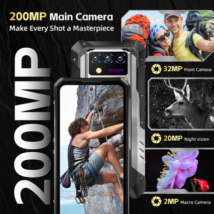 OUKITEL WP100 Titan 33000mAh Outdoor Mobile Phone 5G with Built-in 100 Lumen Projector, 48GB+512GB 6.8" FHD+ Outdoor Smartphone Without Contract with 1200 Lumen Camping Light, 200MP+32MP+20MP, NFC/GPS/IP68/BT5.4