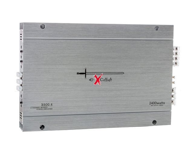 Excalibur X600.4 - autovõimendi 4 kanaliga - 4x 600-vatine Mosfet HiFi autovõimendi bassivõimendiga - maksimaalselt 2400 vatti - 2 oomi muudetava sagedusjaotusega, hõbedane
