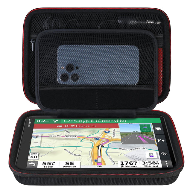 Elonbo GPS-kandekott 10-tollise Garmin dēzl OTR1000/OTR1010 / RV 1090 navigatsioonisüsteemi jaoks, lisavõrgust tasku autolaadija USB-kaabli jaoks, must