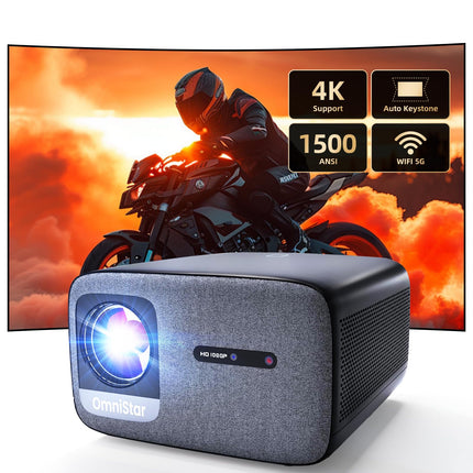 CASIRIS Omnistar projektor 1500 ANSI | Autofookus | 1080P Full HD 4K tugi | 16:9 5G WiFi Bluetooth videoprojektor teleripulgale, kodukinole, kontorisse, klubisse, õue