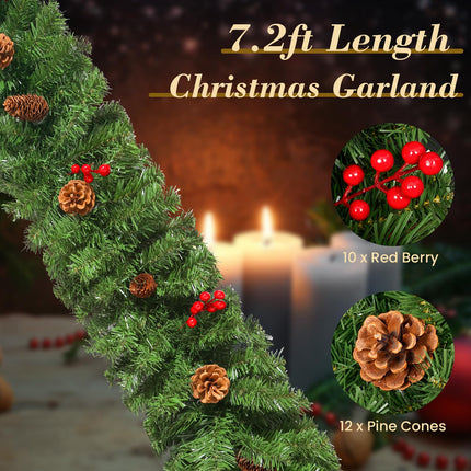 Christmas garland 270 cm, Uten fir garland with red berries and pine cones, Christmas decoration green, for door, stairs, wedding