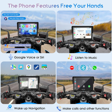 Carpuride W502PRO B BMW mootorrattale CarPlay ja Android Auto ning kahekordne Bluetooth, 5-tolline veekindel puuteekraan mootorrattale, muusika jagamine, intercom, valgussensor, kompass, baromeeter
