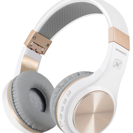 Riwbox Bluetooth kõrvaklapid, XBT-80 kokkupandavad juhtmevabad stereo kõrvaklapid mikrofoni ja helitugevuse regulaatoriga, juhtmega ja juhtmevabad, arvuti/mobiiltelefonide/teleri jaoks (valge ja kuldne)