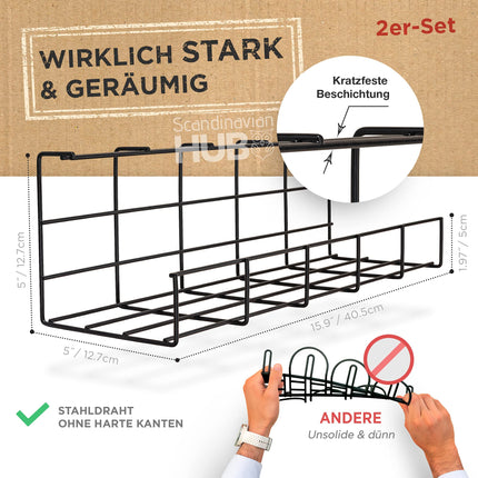 Scanfield lauaalune kaablihaldussüsteem, 2 laua kaablikanali komplekt, laua kaablihaldussüsteem, modulaarsed kaablihoidikud ringlussüsteemiga, kaablirenni altpoolt paigaldamiseks, lihtne paigaldus, must