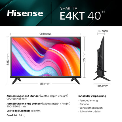 Hisense 40E4KT 101 cm (40 tolli) Full HD nutiteler, kolmekordne tuuner DVB-T2 / T/C / S2 / S, töötab Alexaga, WiFi, mängurežiim, hotellirežiim, must [2023], VIDAA U operatsioonisüsteem
