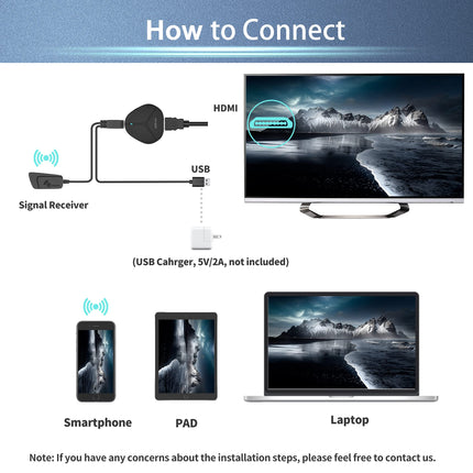 Wireless HDMI Display Dongle Adapter, 4K HDR WiFi HDMI Streaming Video Sync Adapter Compatible with Phone/Pad/OS/Android/Windows/Mac/PC to HDTV/Monitor/Projector, Miracast Airplay DLNA, Black