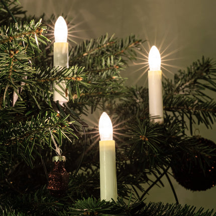 Hellum Christmas tree light chain, ribbed candles for indoor use, 30-piece Christmas tree light chain warm white, with white shaft, green cable &lt; 59 lumens 813012