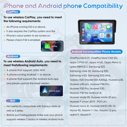 Carpuride W502PRO B BMW mootorrattale CarPlay ja Android Auto ning kahekordne Bluetooth, 5-tolline veekindel puuteekraan mootorrattale, muusika jagamine, intercom, valgussensor, kompass, baromeeter