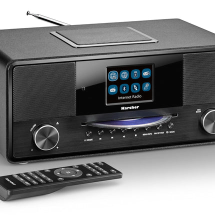 Karcher DAB 9000CDi internetiraadio CD-mängijaga (DAB+ / FM RDS, Wi-Fi ja Bluetooth, USB-port, AUX-IN, äratuskell kahekordse äratusega, integreeritud subwoofer) must