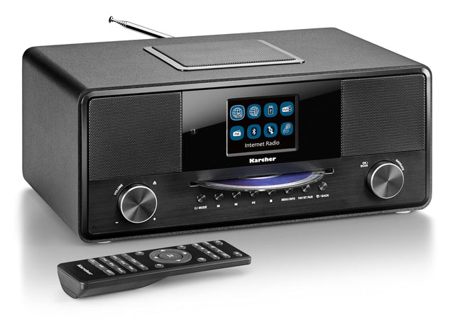 Karcher DAB 9000CDi internetiraadio CD-mängijaga (DAB+ / FM RDS, Wi-Fi ja Bluetooth, USB-port, AUX-IN, äratuskell kahekordse äratusega, integreeritud subwoofer) must