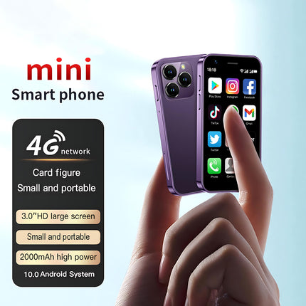 Hipipooo Mini lukustamata nutitelefon 4G telefon 3.0-tolline kahe SIM-kaardiga 2000mAh akuga topeltkaamera Android 10.0 neljatuumaline WiFi Bluetooth leviala varutelefon (lilla, 2GB+16GB)