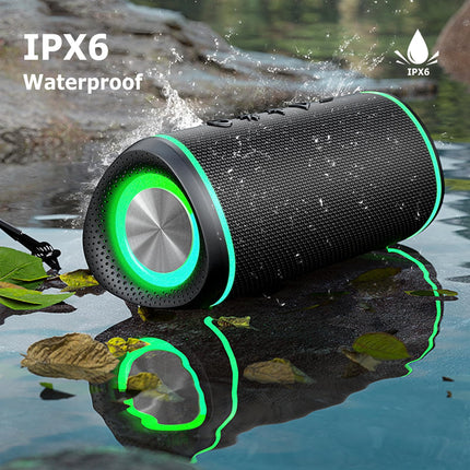 MYSTILUCK Bluetooth Speaker with LED Lights, 24h Battery, IPX6 Waterproof, Dual Bass Drivers, Hands-Free Function – Portable, Compact, Perfect for Outdoor, Party, Sports &amp; Travel