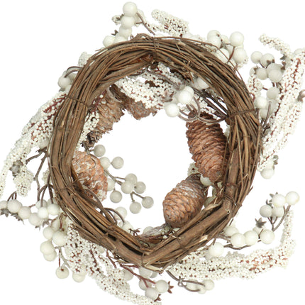 COM-FOUR® Christmas door wreath - Advent wreath with pine cones and white berries - Decorative wreath - Christmas decoration - Table wreath - Christmas wreath