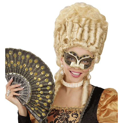 Widmann 04695 - Eye mask Duchess, with black and gold glitter, costume accessory, accessory, Venetian, carnival, theme party