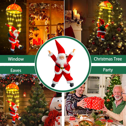 Santa Claus parachute fairy lights, 63CM 70 LED Christmas fairy lights plug in with timer, 8 modes, Christmas lights for indoor and outdoor Christmas decorations, windows, Christmas trees, balconies (warm white)